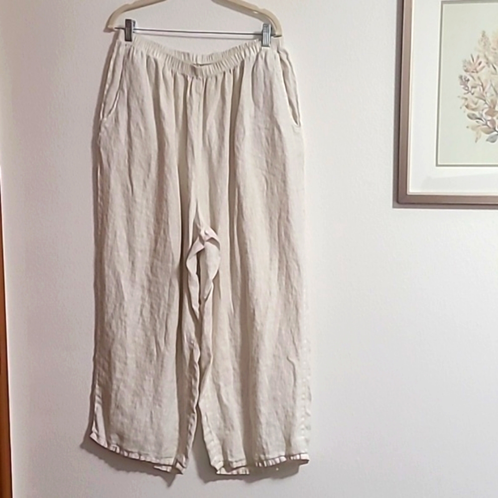 Flax Linen Wide-Leg Elastic Waist Pants in Cream